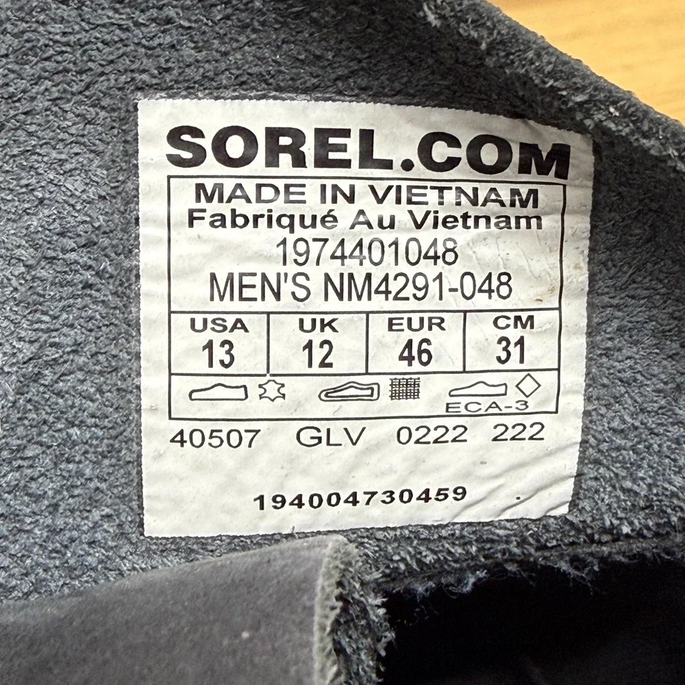 Sorel Kezar Moc Toe Mens Boots 13 Coal‎ Faded Black Leather Wedge Lace Up